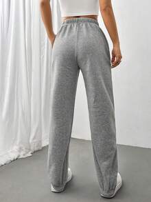 SHEIN Unity Rhinestone Cross Pattern Drawstring Waist Sweatpants - Grey - View 2