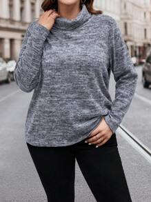 SHEIN LUNE Hơn Thuốc nhuộm Không gian Áo cao cổ Áo thun - Xám - Xem 1