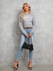 SHEIN Tall Lace Up Back Crop Hoodie - Grey - View 6