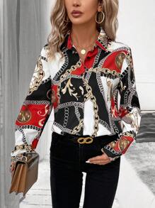 SHEIN Clasi Women's Chain Detail Shirt,Long Sleeve Tops - Multicolor - View 5
