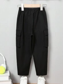 SHEIN Young Boy Flap Pocket Side Cargo Pants - Khaki - View 2