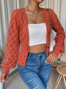 SHEIN LUNE Women's Deep V-neck Cardigan - Orange - View 4