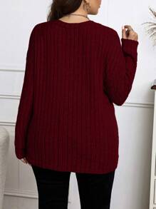 Elenzga Plus Size V-Neck Long Sleeve T-Shirt, For Thanksgiving Fall Cloth For Women - Burgundy - View 2