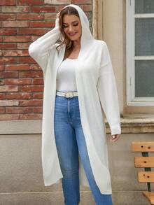 SHEIN LUNE Của phụ nữ Thả vai áo có mũ Áo len Mở - trắng - Xem 4