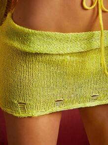 Hauture 針織露背上衣＆外套＆裙子一套 - 芥末黃 - 查看 6
