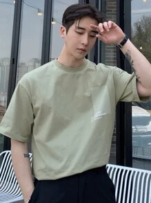 DAZY Men's Green Letter Pattern Casual Short Sleeve T-shirt - Mint Green - View 3