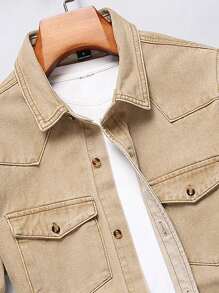 Manfinity Homme Men's Workwear Denim Shirt With Pockets - Khaki - View 8