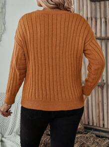 SHEIN LUNE 大碼毛衣套頭 - 棕色 - 查看 2