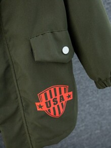 Tween Boys' Hooded Padded Coat With Fur Collar - Army Green - View 7