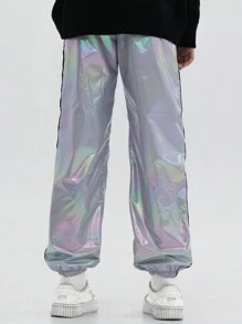 SHEIN Explorewe Girls' Text Printed Cargo Pants With Flap Pockets - Silver - View 2