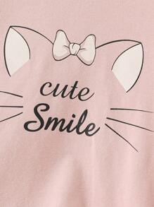 SHEIN Leap Crew 2pcs Baby Girls' Casual Pink & Gray Cute Pattern Short Sleeve Dress Set - Multicolor - View 6
