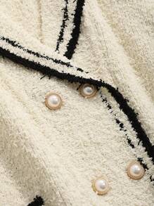 DAZY 女式對比色卷邊雙排扣針織衫 - 米色 - 查看 7