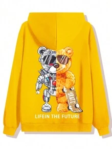 Men's Fashionable Vintage Mechanical Teddy Zipper Jacket - Yellow - View 2