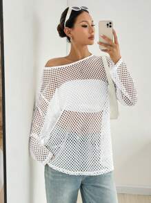 SHEIN EZwear 露肩中空設計上衣 - 白色 - 查看 2