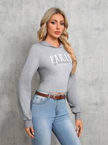 SHEIN Tall Lace Up Back Crop Hoodie - Grey - View 5