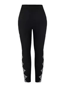 SHEIN LUNE Plus Size Geometric Printed Leggings - Black - View 1