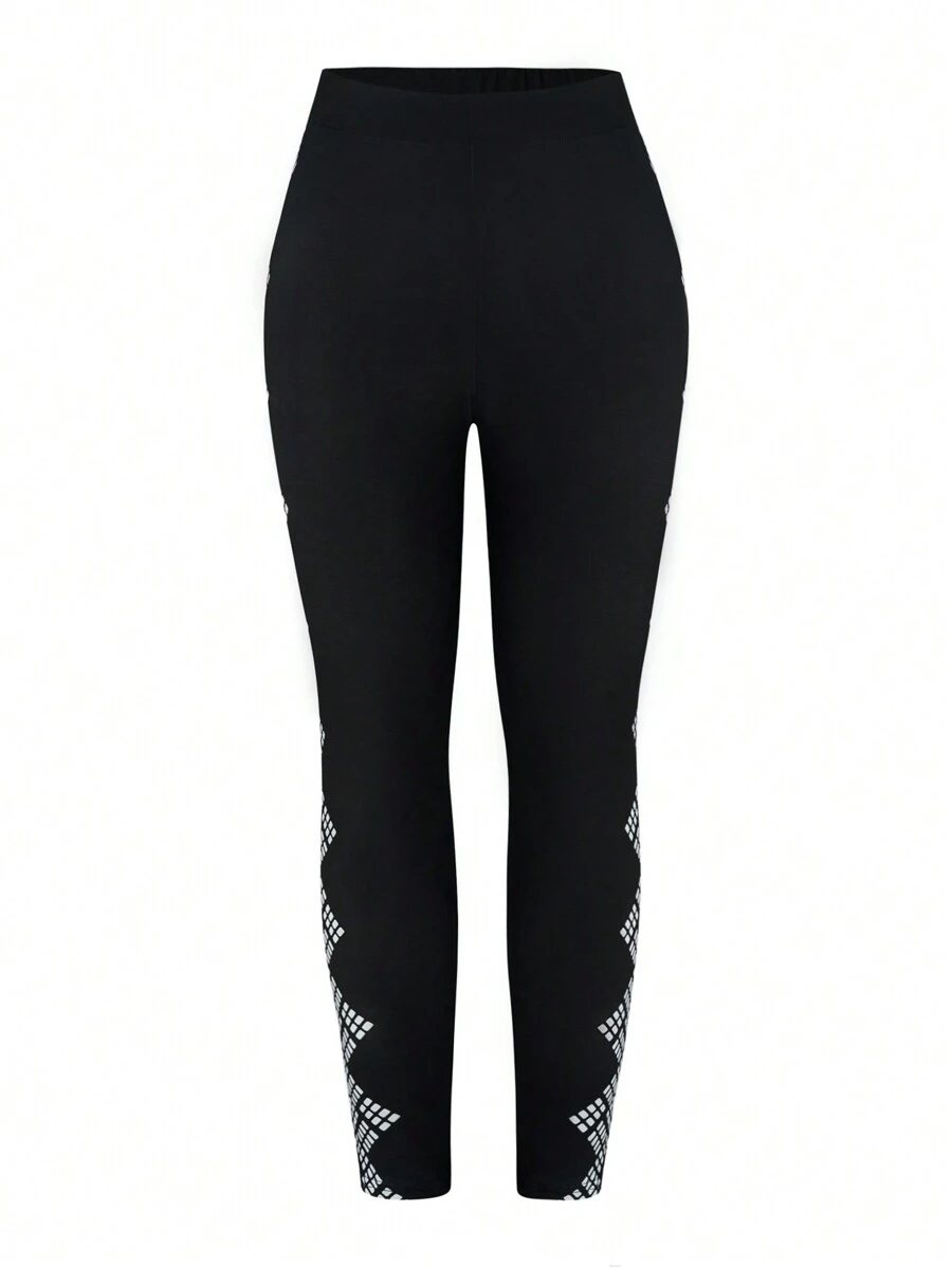 SHEIN LUNE Talla grande Leggings geométrico con estampado - Negro - Ver 1