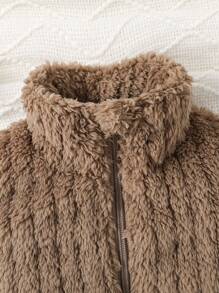 SHEIN 女童冬季毛絨翻領拉鍊背心夾克