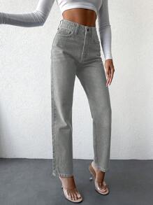 EURMUSE Ladies' Solid Color Slim Fit Jeans ,Petite Women - Light Grey - View 4