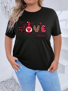 SHEIN EZwear 大尺寸卡通及文字印花短袖t恤 - 黑色 - 查看 4