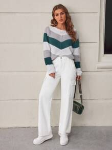 SHEIN LUNE Women'S Straight Cargo Denim Trousers - White - View 1