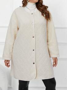 SHEIN Clasi Plus Drop Shoulder Teddy Coat - Beige - View 5