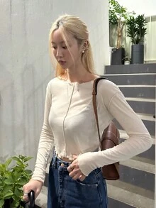 DAZY 萵苣邊長袖t卹 - 黃色 - 查看 6