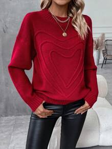 SHEIN Essnce Women's Solid Color Drop Shoulder Sweater - Red - View 4