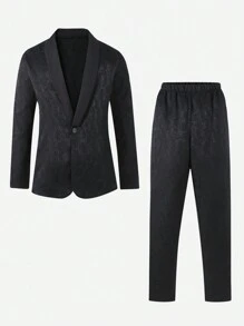 2 件套 時尚帥氣的男孩休閒套裝,搭配西裝外套和長褲,非常適合秋季優雅或浪漫的派對和演出 - 黑色 - 查看 1