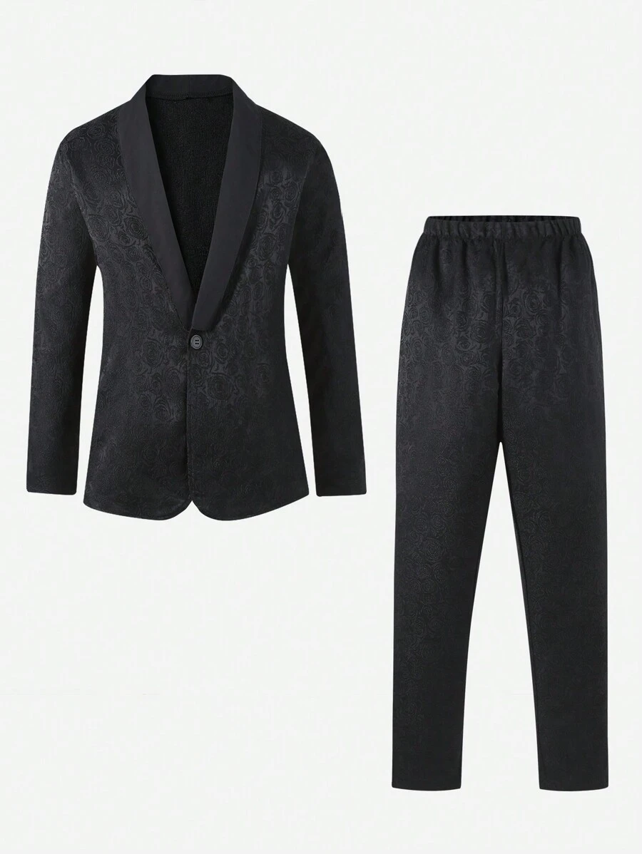 2 件套 時尚帥氣的男孩休閒套裝,搭配西裝外套和長褲,非常適合秋季優雅或浪漫的派對和演出 - 黑色 - 查看 1