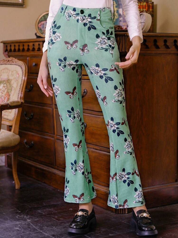 Women's Flower Printed Long Pants Fall Cloth For Women