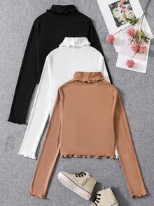 SHEIN Tween 女孩休閒簡約 T 卹三件套 - 彩色 - 查看 2