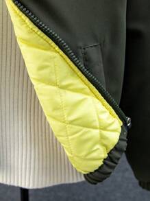 Tween Boy Cute Bear Pattern Stand-Up Collar Green Padded Coat, For Children Aged 8 Or Above - Army Green - View 3