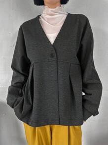 FRIFUL Chất rắn Nút phía trước áo - Xám - Xem 1