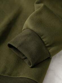 SHEIN EZwear Áo nỉ lót nhiệt in hình bộ xương và khẩu hiệu cỡ lớn - xanh quân đội - Xem 4