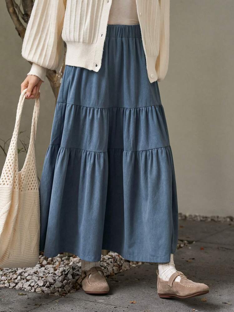 Solid Ruffle Hem Skirt