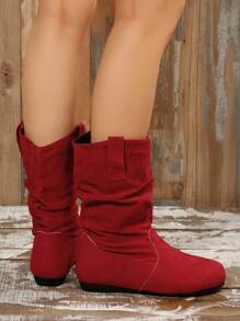 女士極簡一腳蹬寬鬆時尚戶外仿麂皮靴子