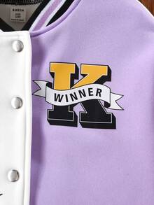 SHEIN 補間女童短版拼色棒球外套配百褶裙兩件套 - 彩色 - 查看 6