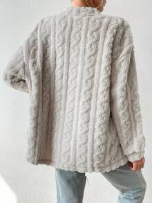 SHEIN Essnce 純色半拉鍊落肩保暖外套 - 杏色 - 查看 2