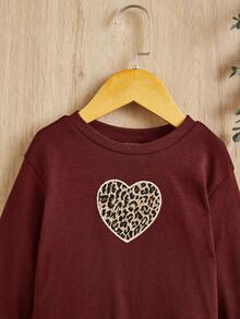 SHEIN Baby Girl Leopard & Heart Embroidered Sweatshirt - Burgundy - View 4