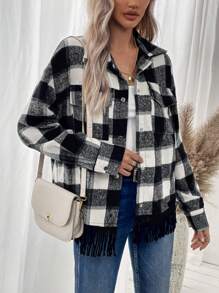 SHEIN LUNE Women's Plaid Double Pocket Regular Fit Jacket - Multicolor - View 3