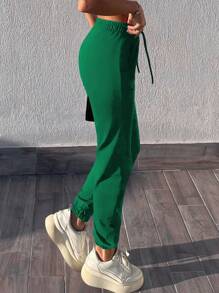 SHEIN Cottnline Women's Drawstring Joggers - Green - View 3