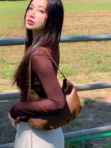 DAZY Women's Long Sleeve T-Shirt Sheer,Fall Women Clothes Turtleneck Women - Brown - View 2