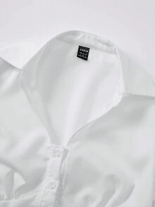 SHEIN Qutie Solid Button Front Shirt - White - View 3