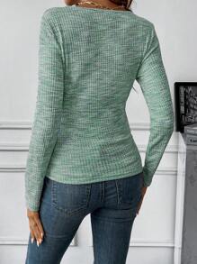 SHEIN 紐帶細節 V 領孕婦長袖 T 卹 - 綠色 - 查看 2