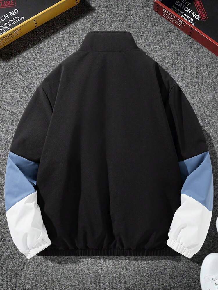 Aesthetic Post--Men's Loose Fit Color Block Zipper Front Padded Coat