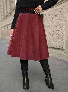 SHEIN Frenchy 女款大尺碼蕾絲拼接腰裙 - 酒紅色 - 查看 3