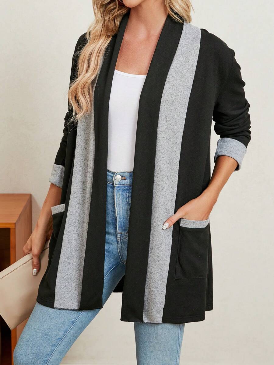 EMERY ROSE Women's Color Block Side Pocket Jacket - Black - View 1