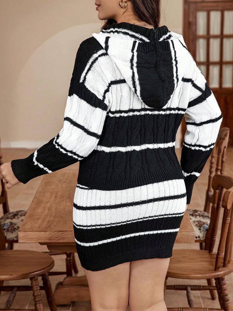 Plus Striped Pattern Drop Shoulder Sweater & Knit Skirt