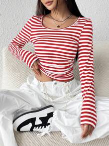 SHEIN EZwear 女士條紋針織t卹